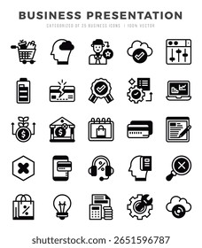 Business Presentation Icons Pack. Lineal Filled icons set. Lineal Filled icon collection set.