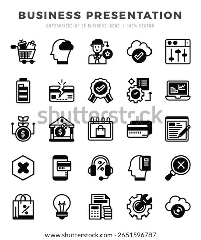 Business Presentation Icons Pack. Lineal Filled icons set. Lineal Filled icon collection set.