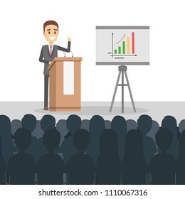 Business presentation illustration. Man presenting with board.