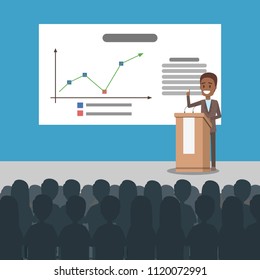 Business presentation illustration. Man presenting with board.