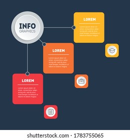 Business presentation or infographic with 3 options. Example of diagram, Infographics or mindmap of technological or education process with three steps. Vector.
