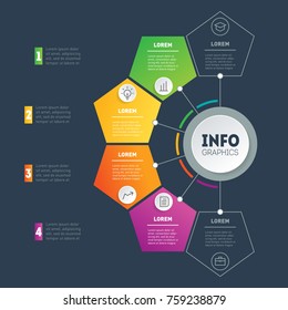 Business presentation or infographic with 4 options. Web Template of a chart, mindmap or diagram. Vector dynamic infographics or mind map of technology or education process