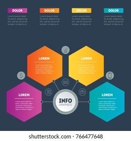 Business presentation or infographic with 4 options. Example of a chart, mindmap or diagram with 4 steps. Vector infographics or mind map of technology or education process