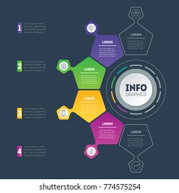 Business presentation or infographic with 4 options. Web Template of a chart, info graphic, mindmap or diagram. Vector infographics with 4 parts of technology or education process