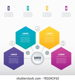 Business presentation or infographic with 4 options. Example of a chart, mindmap or diagram with 4 steps. Vector infographics or mind map of technology or education process. Annual report.