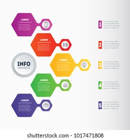 Business presentation or infographic with 5 options. Web Template of a info chart, mindmap or diagram. Vector infographics or mind map of technology or education process with 5 steps.