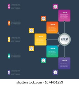 Business presentation or infographic with 5 options. Example of a chart, mindmap or diagram with 5 steps. Annual report. Vector infographics or mind map of technology or education process.