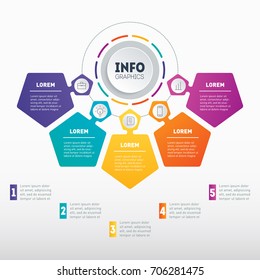 Business presentation or infographic with 5 options. Vector dynamic infographics with five parts of technology or education process. Web Template of a chart, info graphic, mindmap or diagram.