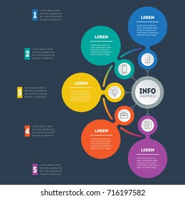 Business presentation or infographic with 5 options. Vector dynamic infographics or mind map of technology or education process. Web Template of a chart, mindmap or diagram with 5 steps