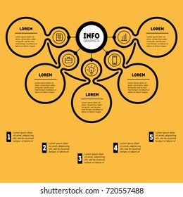Business presentation or infographic with 5 options. Vector dynamic infographics or mind map of technology or education process with 5 steps. Web Template of a chart, mindmap or diagram with 5 parts