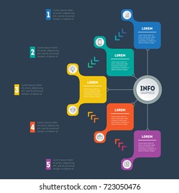 Business presentation or infographic with 5 options. Template of a chart, mindmap or diagram with 5 processes. Vector dynamic infographics or mind map of technology or education process with 5 steps