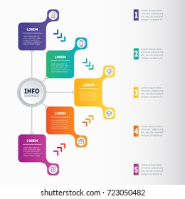 Business presentation or infographic with 5 options. Vector dynamic infographics or mind map of technology or education process with 5 steps. Template of a chart, mindmap or diagram with 5 processes