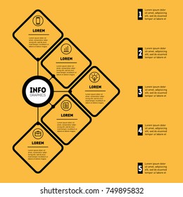 Business presentation or infographic with 5 options. Web Template of a chart, mindmap or diagram. Vector infographics or mind map of technology or education process with 5 steps