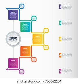 Business presentation or infographic with 5 options. Web Template of a chart, mindmap or diagram with 5 steps. Vector infographics or mind map of technology or education process