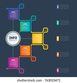 Business presentation or infographic with 5 options. Vector infographics or mind map of technology or education process. Web Template of a chart, mindmap or diagram with 5 steps