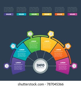 Business presentation or infographic with 6 options. Vector infographics with 6 parts of technology or education process. Web Template of a chart, info graphic, mindmap, annual report or diagram.