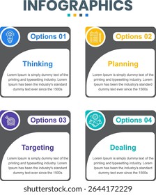 Business presentation Infographic Design with four options and graphics elements. For Business, research, and presentation purposes
