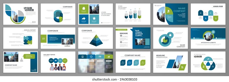 Business presentation infographic elements set. Keynote presentation background, slide templates, website ideas, brochure cover design, landing page, annual report brochure. Vector Illustration