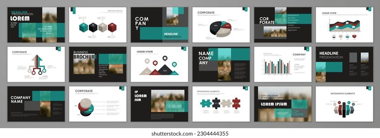 Business presentation infographic elements  set. Keynote presentation background, slide templates design, website ideas, brochure cover design, landing page, annual report brochure Vector Illustration