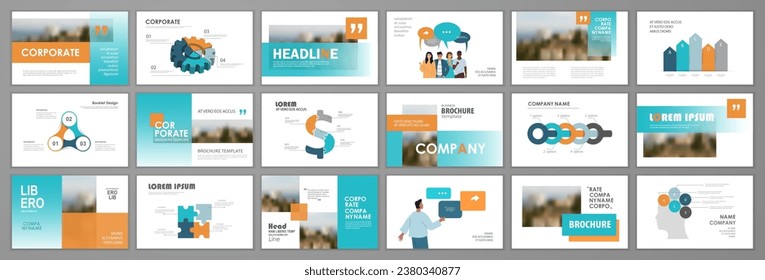 Business presentation infographic elements set. Keynote presentation background, slide templates design, website ideas, brochure cover design, landing page, annual report brochure. Vector Illustration