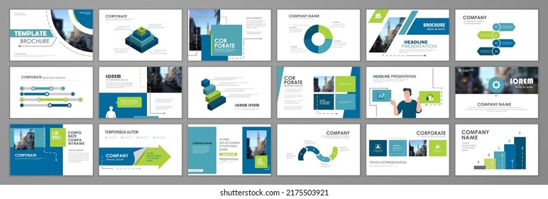 Business presentation infographic elements template set. Keynote presentation background, slide templates design, website, brochure cover, landing page, annual report brochure. Vector Illustration