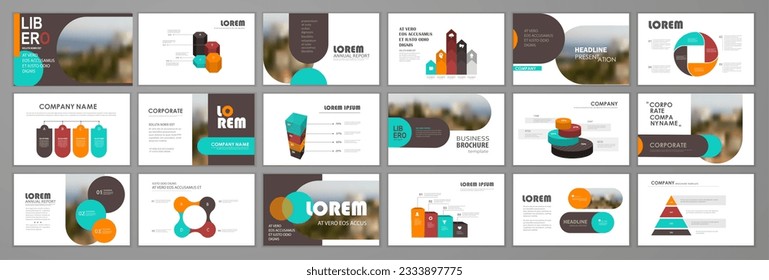 Business presentation infographic elements template set.  Presentation background, slide templates design, website, brochure cover design, landing page, annual report brochure. Vector Illustration