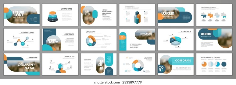 Business presentation infographic elements template set.  Presentation background, slide templates design, website, brochure cover design, landing page, annual report brochure. Vector Illustration