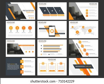 Business Presentation Infographic Elements Template Set, Annual Report Corporate Horizontal Brochure Design Template