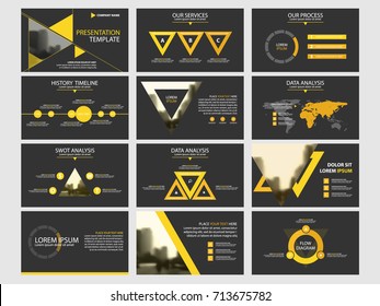 Business presentation infographic elements template set, annual report corporate horizontal brochure design template