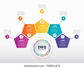 Business presentation, infographic or mind map with 5 options. Vector dynamic infographics of technology or education process. Web Template of a chart, mindmap or diagram. Part of the report
