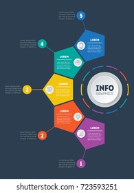 Business presentation, infographic or mind map with 5 options. Vector dynamic infographics of technology or education process with 5 steps. Part of the report. Web Template of a info chart or mindmap