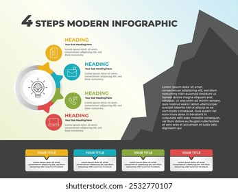 Plantilla de infografía de presentación de negocios con 4 pasos concepto de diagrama de círculo moderno, Plantilla de infografía con 4 opciones, Ilustración vectorial