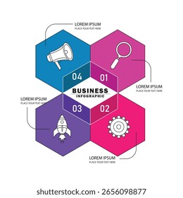 Business Presentation infographic template with 4 options with hexagons template