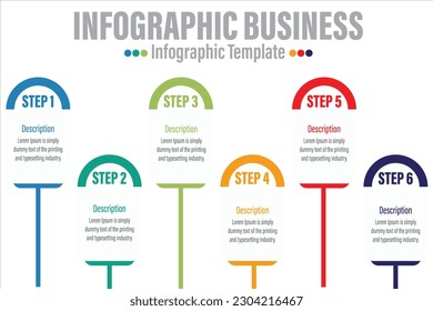 Business presentation infographic template with 6 Steps, Six 6 option, vector illustration options. Infographics elements for work.	
