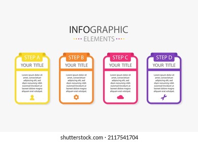 Business presentation infographic template rectangle shape with 4 vector illustration options. Infographics elements for work.