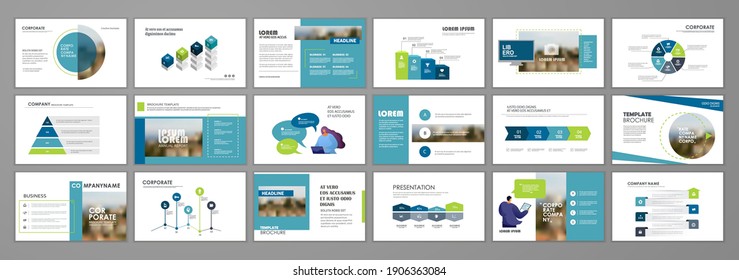 Business presentation infographic  template set. Keynote presentation background, slide templates design,  brochure cover design, landing page, annual report brochure. Vector Illustration
