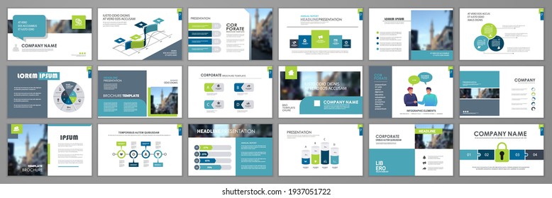Business presentation infographic  template set. Keynote presentation background, slide templates, website ideas, brochure cover design, landing page, annual report brochure. Vector Illustration