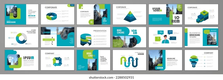 Business presentation infographic  template set. Keynote presentation background, slide templates design, website idea, brochure cover design, landing page, annual report brochure. Vector Illustration