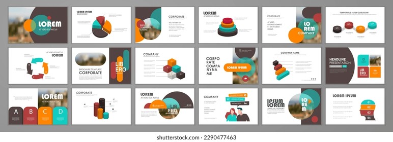Business presentation infographic  template set. Keynote presentation background, slide templates design, website idea, brochure cover design, landing page, annual report brochure. Vector Illustration