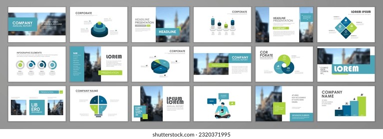 Business presentation infographic  template set. Keynote presentation background, slide template design, website ideas, brochure cover design, landing page, annual report brochure. Vector Illustration