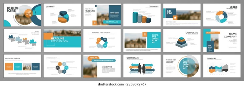 Business presentation infographic  template set. Keynote presentation background, slide template design, website ideas, brochure cover design, landing page, annual report brochure. Vector Illustration