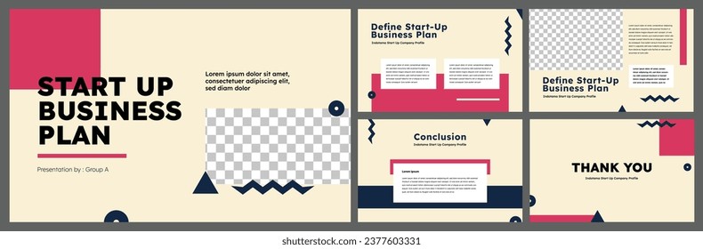 Business presentation infographic template set. Keynote presentation background, slide templates design, brochure cover design, landing page, annual report brochure. Vector Illustration