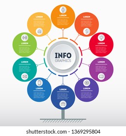 Business presentation or infographics concept with 10 options. Web Template of tree, info chart or diagram. Vector info graphic of technology or education process with 10 steps.