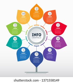 Business presentation or infographics concept with 10 options. Info chart or diagram. Vector info graphic of technology or education process with 10 steps.