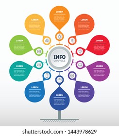 Business presentation or infographics concept with 10 options. Template of tree, chart or diagram. Vector info graphic of technology or education process with ten steps.