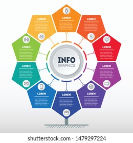 Business presentation or infographics concept with 10 options. Info chart or diagram. Info graphic of technology or education process with ten steps.