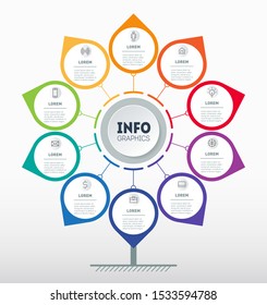 Business presentation or infographics concept with 10 options. Diagram. Vector info graphic of technology or education process with ten steps.