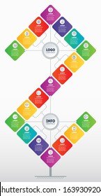 Business presentation or infographics concept with 19 steps. Multi-tiered construction. Template of development tree. Technology or education process with nineteen options. Annual report.