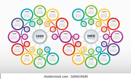 Business presentation or infographics concept with 21 steps. Technology or education process with options. Template of Annual report.