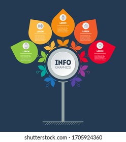 Presentación empresarial o concepto de infografía con 4 opciones. El gráfico en forma de flor. Gráfico informativo de tecnología o proceso educativo con cuatro pasos. Vector.